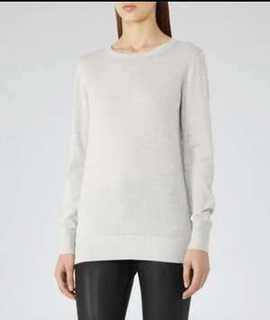 REISS Genoa Crewneck Sweater Silver Gray Metallic Sparkle Pullover Size 10